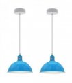 2Pack Dome Shaped Blue Loft Style Sturdy Metal Lamp Shade Pendant Lights 21cm Bottom Spray Painted  Finish Inner White