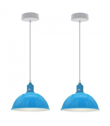 2Pack Dome Shaped Blue Loft Style Sturdy Metal Lamp Shade Pendant Lights 21cm Bottom Spray Painted  Finish Inner White