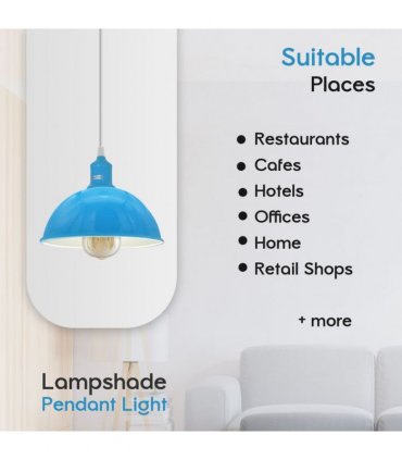 2Pack Dome Shaped Blue Loft Style Sturdy Metal Lamp Shade Pendant Lights 21cm Bottom Spray Painted  Finish Inner White