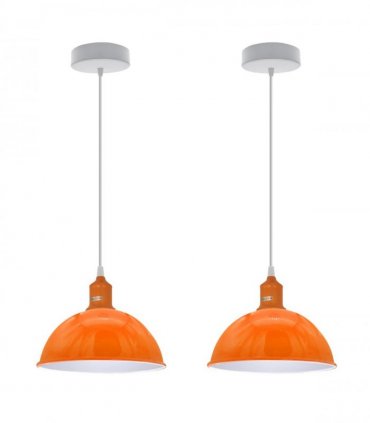 2Pack Dome Shaped Orange Loft Style Sturdy Metal Lamp Shade Pendant Lights 21cm Bottom Spray Painted Finish Inner White