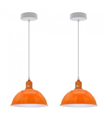 2Pack Dome Shaped Orange Loft Style Sturdy Metal Lamp Shade Pendant Lights 21cm Bottom Spray Painted Finish Inner White