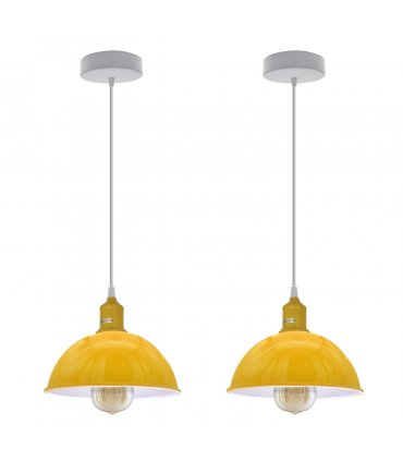 2Pack Dome Shaped Yellow Loft Style  Sturdy Metal Lamp Shade Pendant Lights 21cm Bottom Spray Painted Finish Inner White