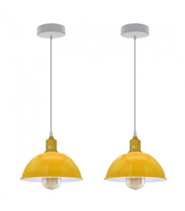 2Pack Dome Shaped Yellow Loft Style  Sturdy Metal Lamp Shade Pendant Lights 21cm Bottom Spray Painted Finish Inner White