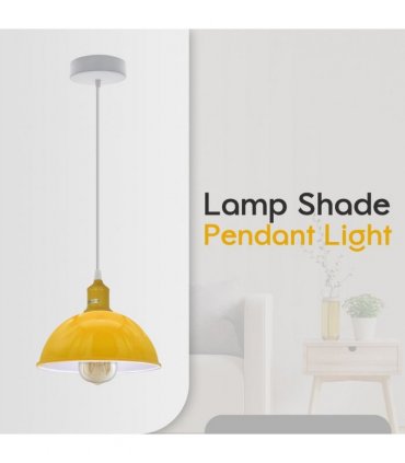 2Pack Dome Shaped Yellow Loft Style  Sturdy Metal Lamp Shade Pendant Lights 21cm Bottom Spray Painted Finish Inner White