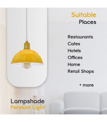 2Pack Dome Shaped Yellow Loft Style  Sturdy Metal Lamp Shade Pendant Lights 21cm Bottom Spray Painted Finish Inner White