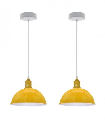 2Pack Dome Shaped Yellow Loft Style Sturdy Metal Lamp Shade Pendant Lights 21cm Bottom Spray Painted Finish Inner White