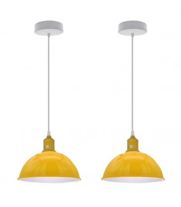 2Pack Dome Shaped Yellow Loft Style Sturdy Metal Lamp Shade Pendant Lights 21cm Bottom Spray Painted Finish Inner White