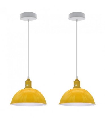 2Pack Dome Shaped Yellow Loft Style Sturdy Metal Lamp Shade Pendant Lights 21cm Bottom Spray Painted Finish Inner White