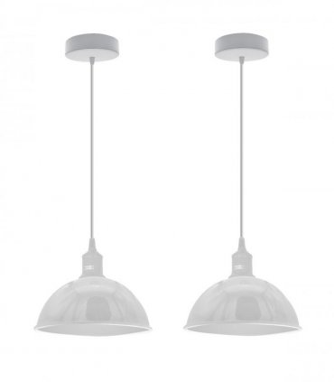 2Pack Dome Shaped White Loft Style Sturdy Metal Lamp Shade Pendant Lights 21cm Bottom Spray Painted Finish Inner White