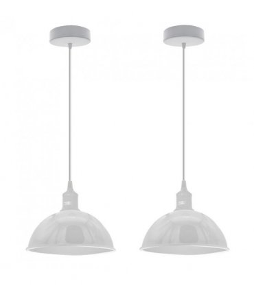2Pack Dome Shaped White Loft Style Sturdy Metal Lamp Shade Pendant Lights 21cm Bottom Spray Painted Finish Inner White