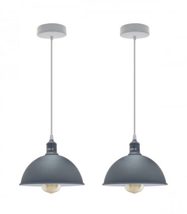 2Pack Dome Shaped Grey Loft Style Sturdy Metal Ceiling Lamp Shade Pendant Lights 21cm Bottom Spray  Finish Inner White