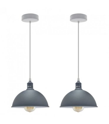 2Pack Dome Shaped Grey Loft Style Sturdy Metal Ceiling Lamp Shade Pendant Lights 21cm Bottom Spray  Finish Inner White