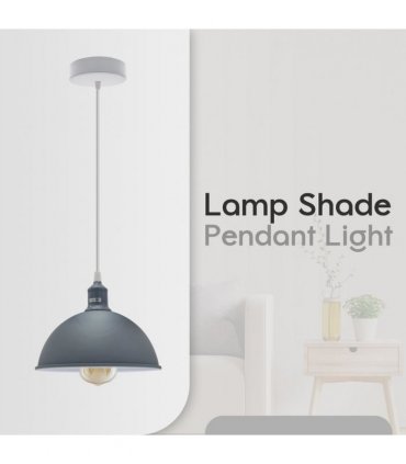 2Pack Dome Shaped Grey Loft Style Sturdy Metal Ceiling Lamp Shade Pendant Lights 21cm Bottom Spray  Finish Inner White
