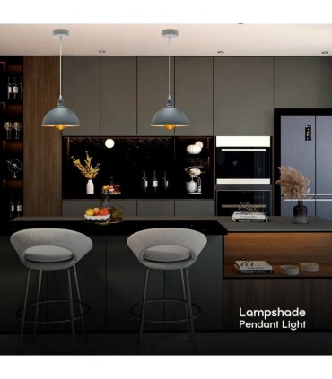 2Pack Dome Shaped Grey Loft Style Sturdy Metal Ceiling Lamp Shade Pendant Lights 21cm Bottom Spray  Finish Inner White