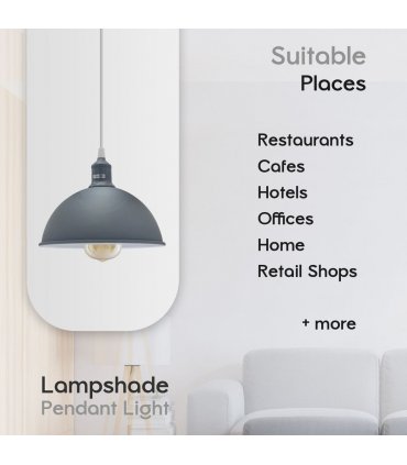 2Pack Dome Shaped Grey Loft Style Sturdy Metal Ceiling Lamp Shade Pendant Lights 21cm Bottom Spray  Finish Inner White
