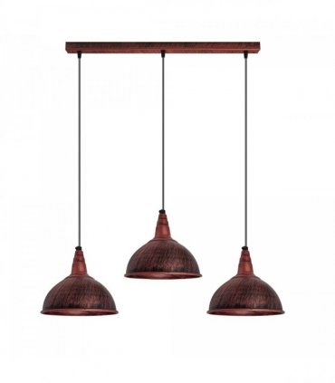 Vintage Industrial Rustic Red 3 Head Reactangle Base Pendant Cord E27  Metal Brushed Light Fitting Small Dome Lamp Shade