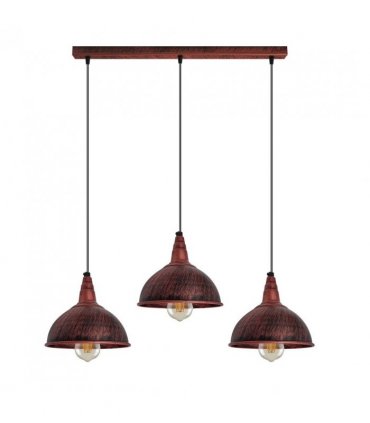 Vintage Industrial Rustic Red 3 Head Reactangle Base Pendant Cord E27  Metal Brushed Light Fitting Small Dome Lamp Shade