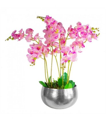 Leaf XL Metal Bowl Planter 32 x 20cm Hammered Silver Colour - Straight Edge