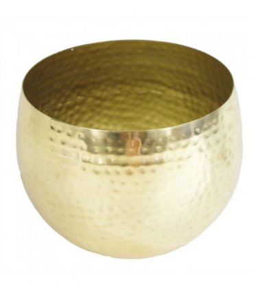 Leaf Large Metal Planter 22 x 18cm Hammered Brass Gold Colour - Straight Edge