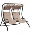 Outsunny Canopy Swing 2 Separate Relax Chairs w/ Handrails, Cup Holders Beige