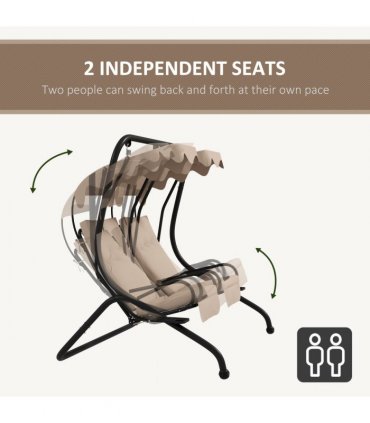 Outsunny Canopy Swing 2 Separate Relax Chairs w/ Handrails, Cup Holders Beige