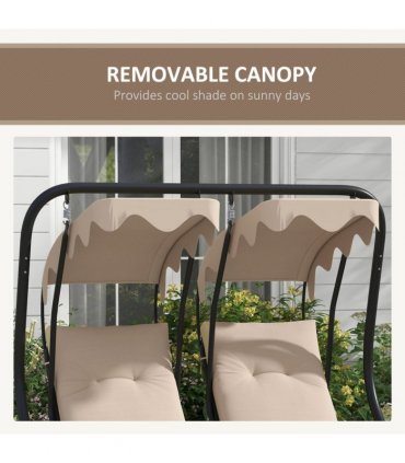 Outsunny Canopy Swing 2 Separate Relax Chairs w/ Handrails, Cup Holders Beige