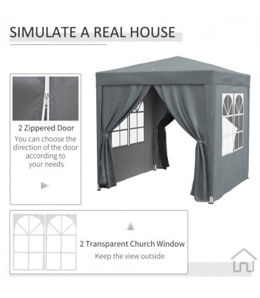 Outsunny 2mx2m Pop Up Gazebo Party Tent Canopy Marquee with Storage Bag Grey