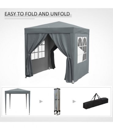 Outsunny 2mx2m Pop Up Gazebo Party Tent Canopy Marquee with Storage Bag Grey