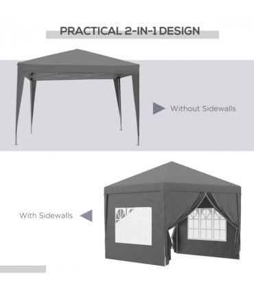 Outsunny 3mx3m Pop Up Gazebo Party Tent Canopy Marquee with Storage Bag Grey