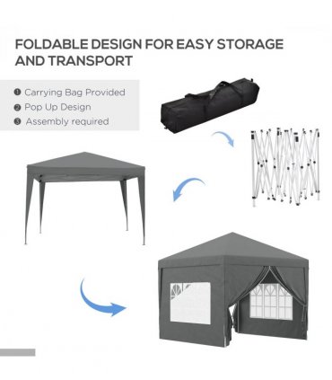 Outsunny 3mx3m Pop Up Gazebo Party Tent Canopy Marquee with Storage Bag Grey