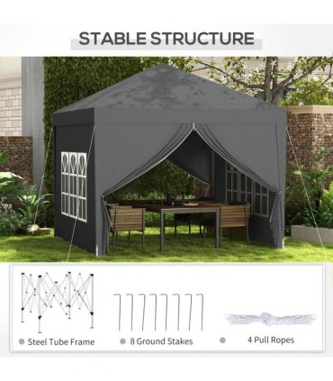 Outsunny 3mx3m Pop Up Gazebo Party Tent Canopy Marquee with Storage Bag Grey