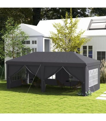 Outsunny 3 x 6m Pop Up Gazebo Height Adjustable Party Tent with Storage Bag Grey