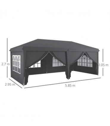 Outsunny 3 x 6m Pop Up Gazebo Height Adjustable Party Tent with Storage Bag Grey