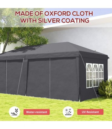 Outsunny 3 x 6m Pop Up Gazebo Height Adjustable Party Tent with Storage Bag Grey