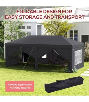 Outsunny 3 x 6m Pop Up Gazebo Height Adjustable Party Tent with Storage Bag Grey