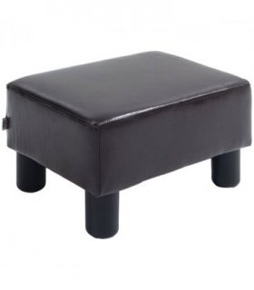 HOMCOM Chic Faux Leather Footstool Ottoman Cube with 4 Plastic Legs Brown