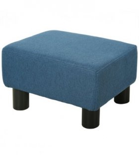 HOMCOM Chic Linen Fabric Footstool Ottoman Cube with 4 Plastic Legs Blue