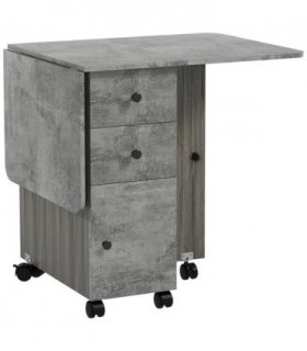HOMCOM Folding Dining Table, Drop Leaf Table With Storage Drawers Grey Marble