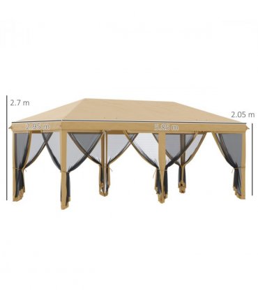 Outsunny 6 x 3m Pop Up Party Tent Canopy with 6 Removable Sidewalls Beige