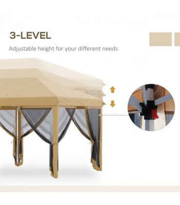 Outsunny 6 x 3m Pop Up Party Tent Canopy with 6 Removable Sidewalls Beige