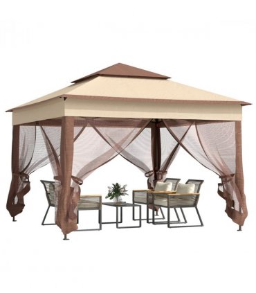 Outsunny Garden Folding Tent Heavy Duty Pop Up Gazebo for Party Khaki
