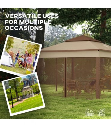 Outsunny Garden Folding Tent Heavy Duty Pop Up Gazebo for Party Khaki