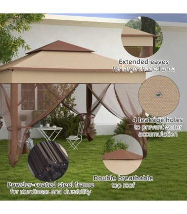 Outsunny Garden Folding Tent Heavy Duty Pop Up Gazebo for Party Khaki