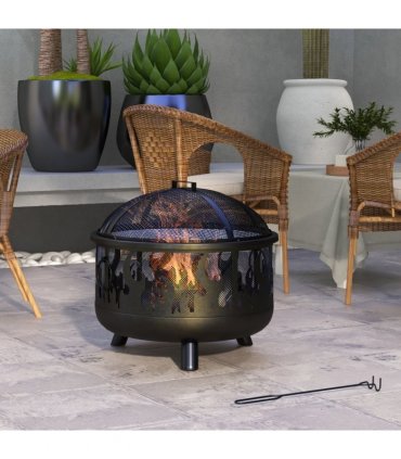 Outsunny 61.5cm 2-In-1 Outdoor Fire Pit & Firewood BBQ Garden Cooker Heater
