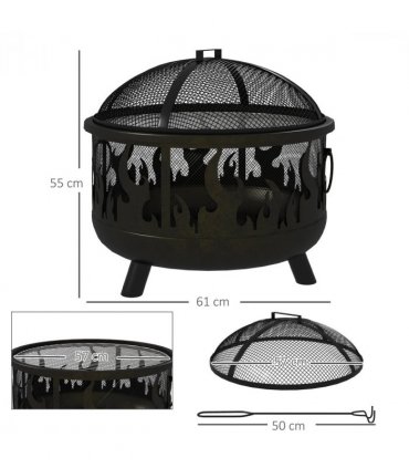 Outsunny 61.5cm 2-In-1 Outdoor Fire Pit & Firewood BBQ Garden Cooker Heater