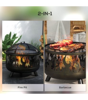 Outsunny 61.5cm 2-In-1 Outdoor Fire Pit & Firewood BBQ Garden Cooker Heater