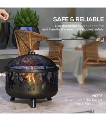 Outsunny 61.5cm 2-In-1 Outdoor Fire Pit & Firewood BBQ Garden Cooker Heater