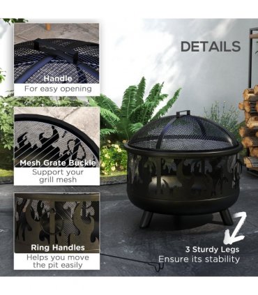 Outsunny 61.5cm 2-In-1 Outdoor Fire Pit & Firewood BBQ Garden Cooker Heater