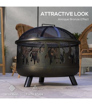 Outsunny 61.5cm 2-In-1 Outdoor Fire Pit & Firewood BBQ Garden Cooker Heater