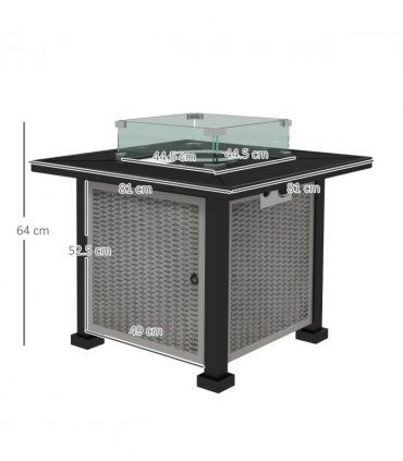 Outsunny Outdoor Propane Gas Fire Pit Table w/ Wind Screen & Glass Beads, Grey
